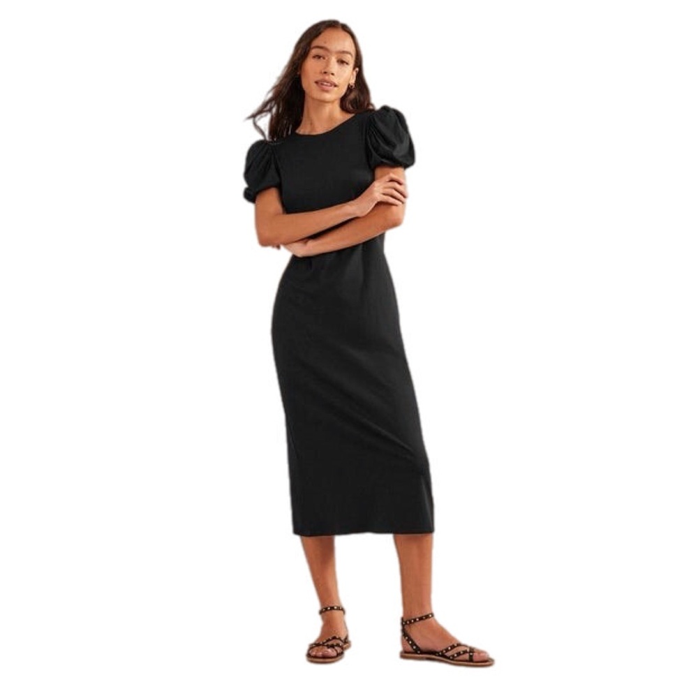 Boden NWT Puff Sleeve Jersey Midi Dress In Black Size 4
